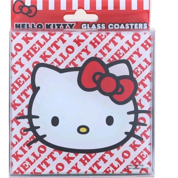 Silver Buffalo X Sanrio Hello Kitty "Hello" Glass Coaster Set Of 4 - Picture 2 of 4